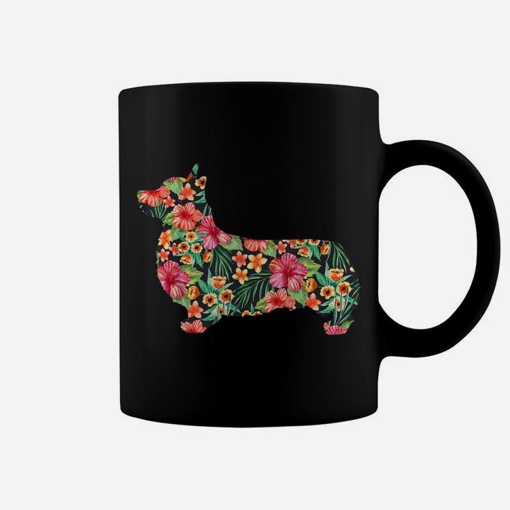 Corgi Flower Funny Dog Silhouette Floral Gifts Women Men Coffee Mug