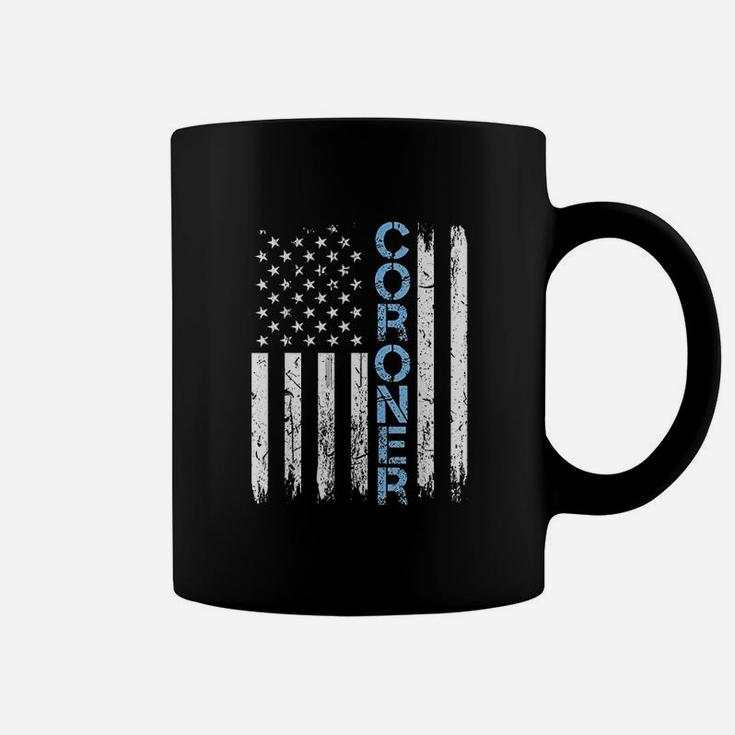 Coroner Usa Flag Medical Examiner Thin Blue Line Crime Scene Coffee Mug