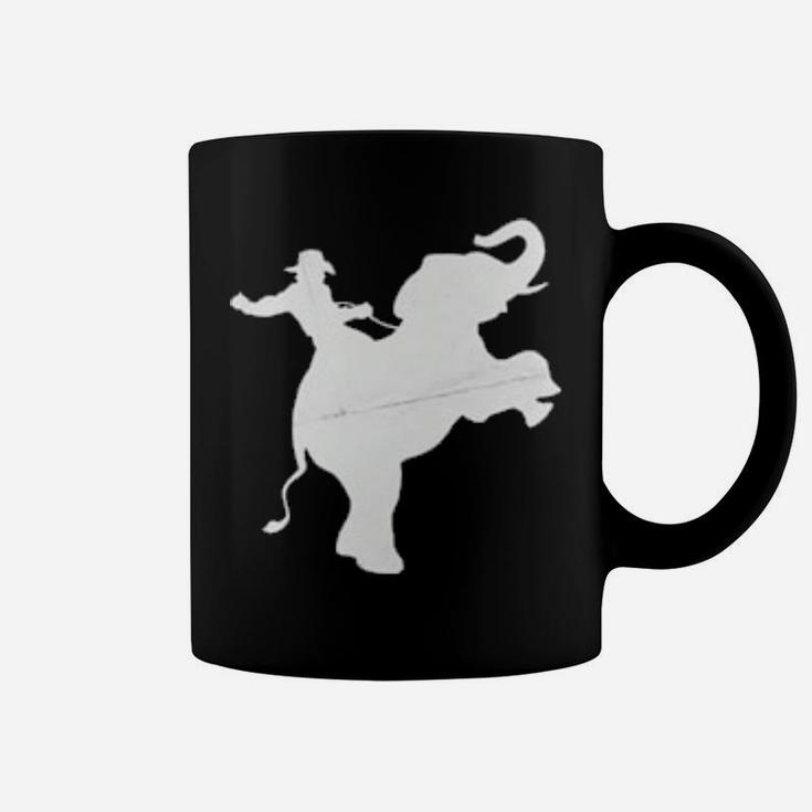 Cowboy Riding An Elephant Distressed Coffee Mug