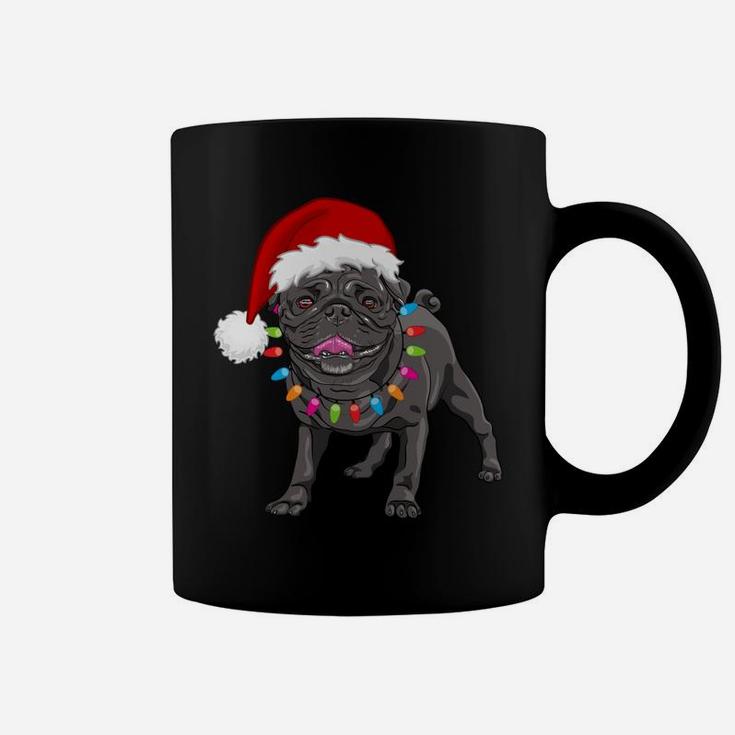 Cute Black Pug Christmas Tree Lights Santa Dog Xmas Funny Coffee Mug