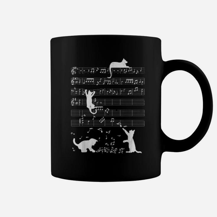 Cute Cat Distressed Music Notes Kitty Piano Musician Coffee Mug