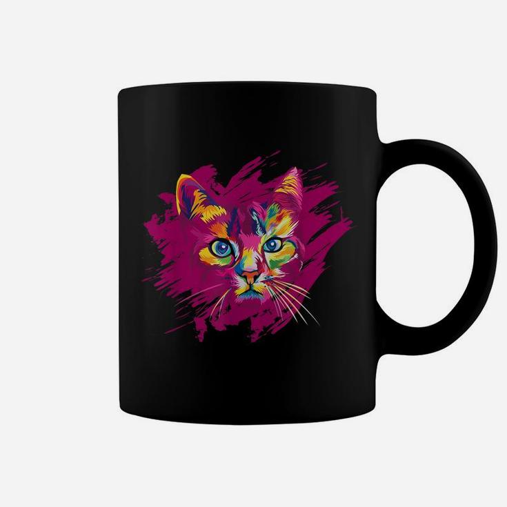 Cute Cat Gift For Kitten Lovers Colorful Art Coffee Mug