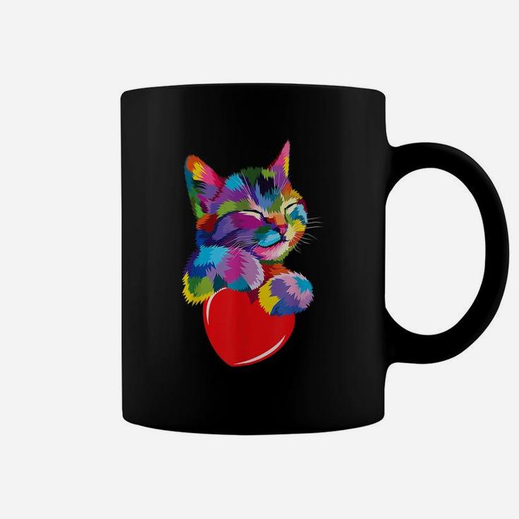Cute Cat Gift For Kitten Lovers Colorful Art Kitty Adoption Coffee Mug