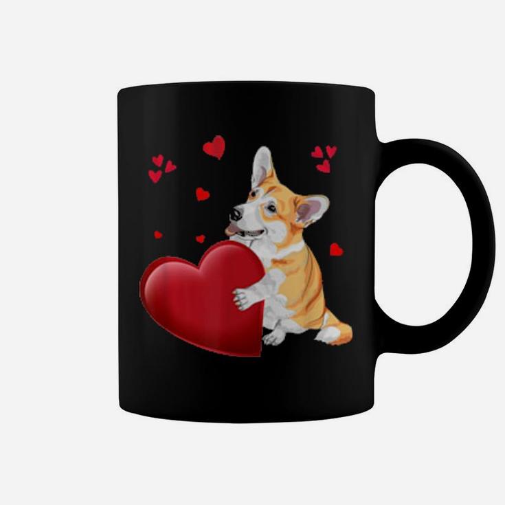 Cute Corgi Valentines Day Holding Heart Couple Matching Coffee Mug