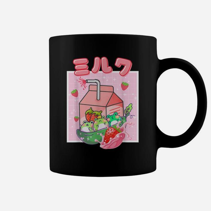 Cute Cottagecore Kawaii Frog Strawberry Milk Retro 90S Tee Coffee Mug