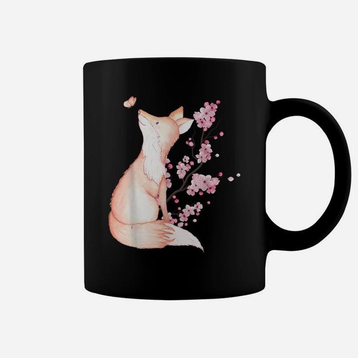 Cute Kawaii Japanese Fox Cherry Blossom Flower Sakura Trees Coffee Mug