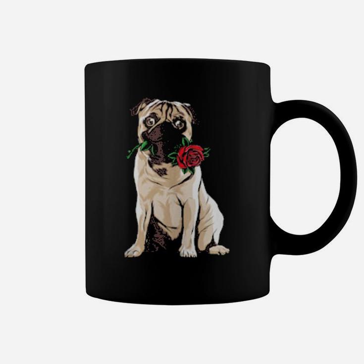 Cute Pug Holding Red Rose Valentines Day Pugs Coffee Mug