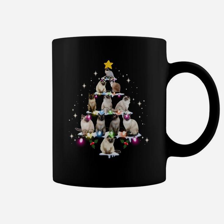 Cute Siamese Cats Tree Tee - Merry Christmas Cat Lover Gift Sweatshirt Coffee Mug