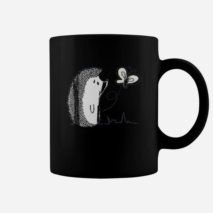 Cute Vintage Hedgehog And Butterfly Art Coffee Mug