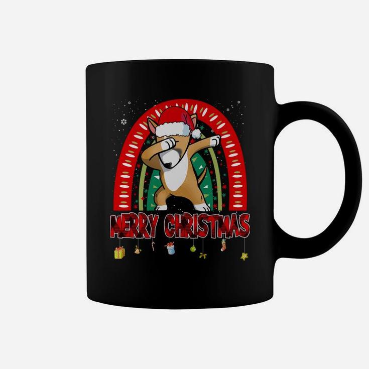 Dabbing Bull Terrier Dog Boho Rainbow Funny Merry Christmas Coffee Mug
