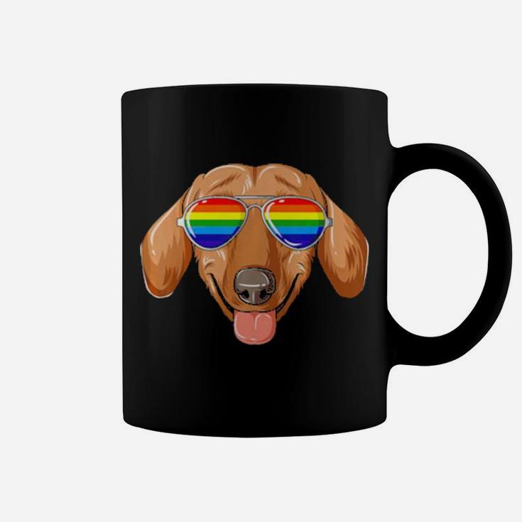 Dachshund Gay Pride Flag Lgbt Rainbow Sunglasses Coffee Mug