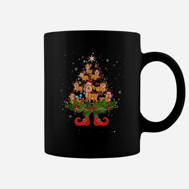 Deers Christmas Tree Lights Funny Santa Hat Lover Coffee Mug