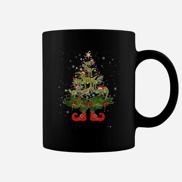 Dinosaur T-Rex Christmas Tree Lights Funny Santa Hat Lover Coffee Mug