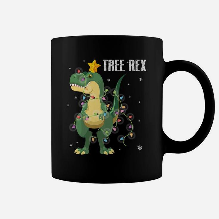 Dinosaur With Christmas Lights Dancing Snow Tree Xmas Rex Coffee Mug
