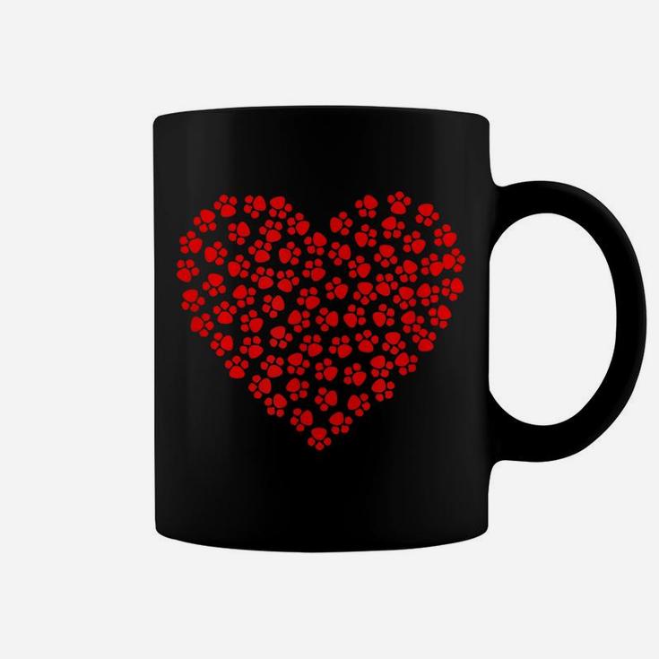 Dog Paw Prints Heart For Valentine Day And Dog Lover Coffee Mug