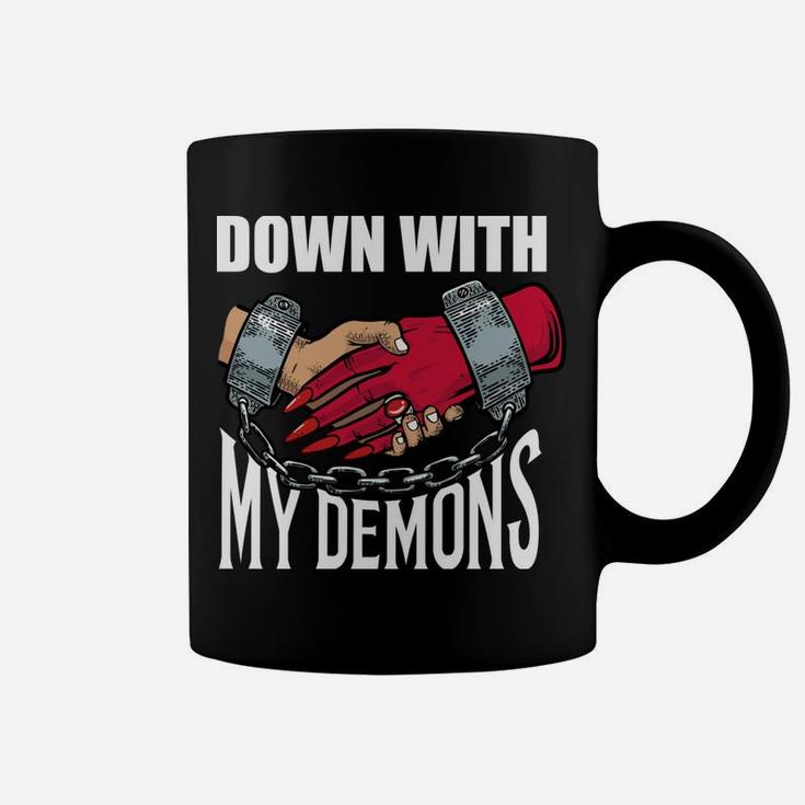 Down With My Demons Deal Handshake Aesthetic Humour Goth Coffee Mug