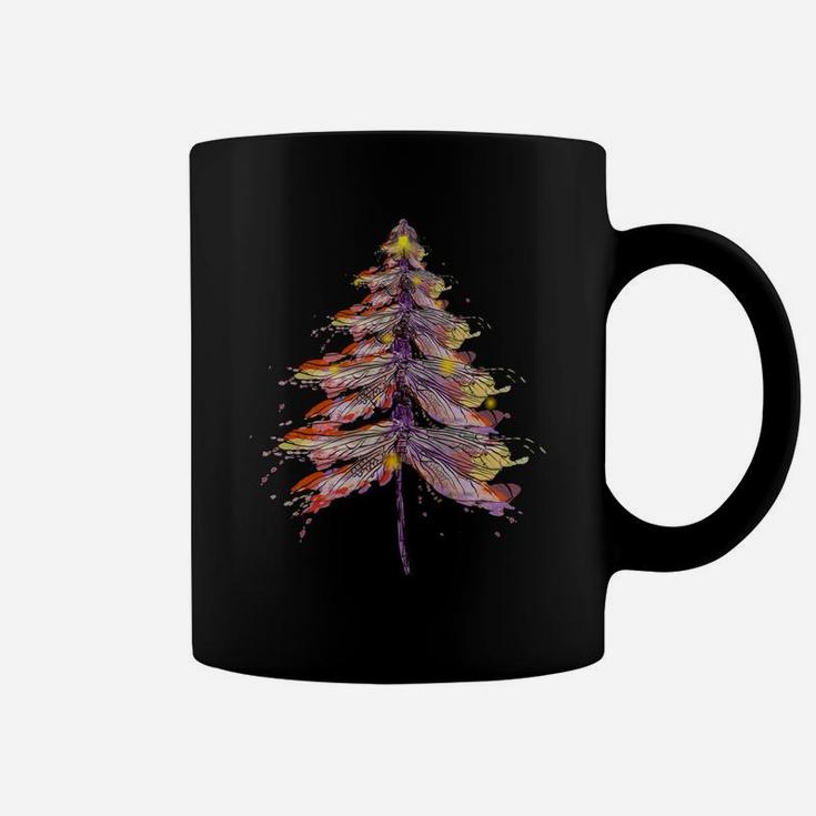 Dragonfly Christmas Tree Colorfull Retro Vintage Watercolor Coffee Mug