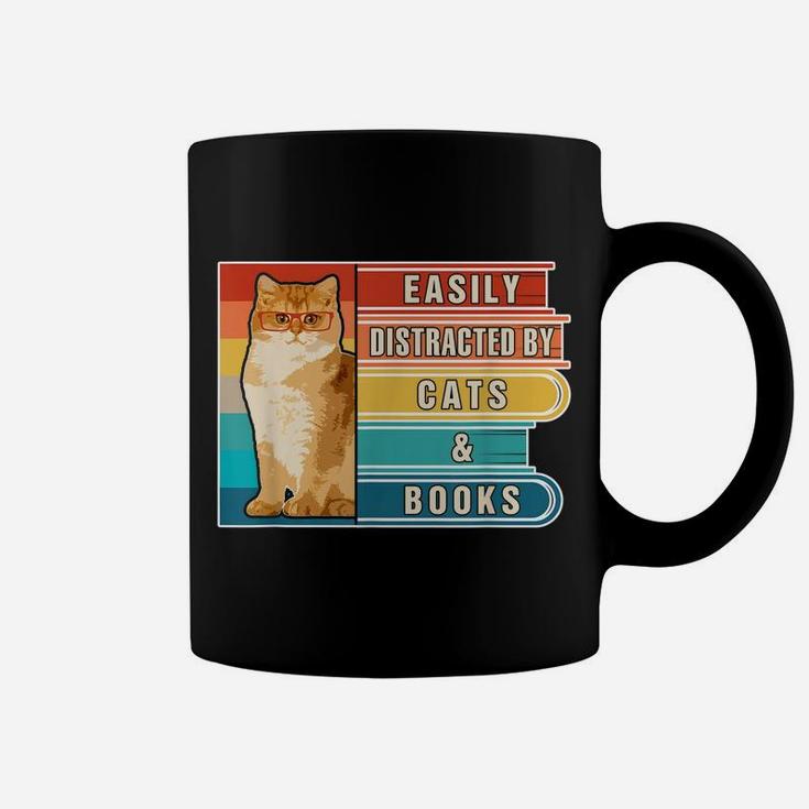 Easily Distracted By Cats And Books Book Lover & Cat Lovers Coffee Mug