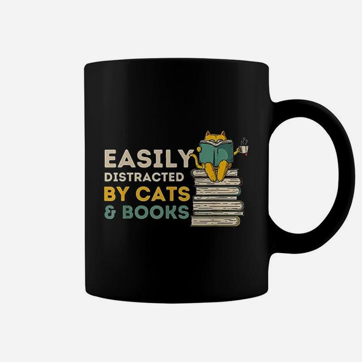 Easily Distracted By Cats And Books Coffee Mug