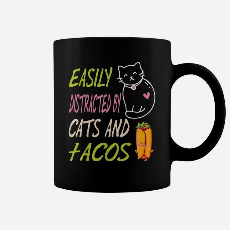 Easily Distracted By Cats And Tacos Kawaii Cat Lovers Coffee Mug
