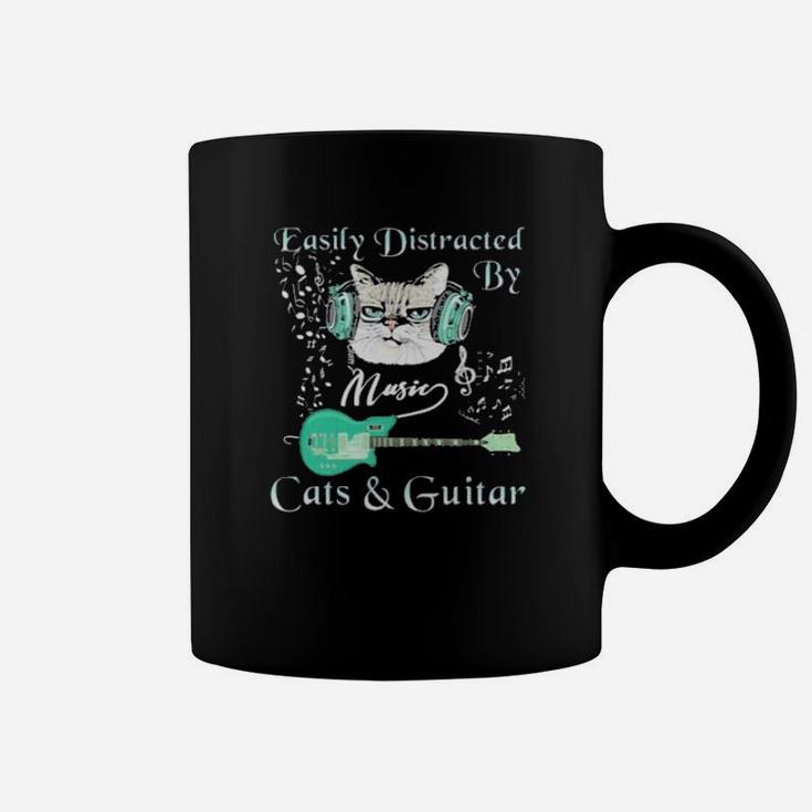 Easily Distracted By Music Cats And Guitar Coffee Mug