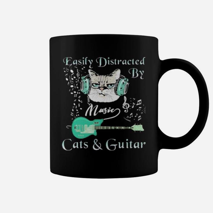 Easily Distracted By Music Cats And Guitar Coffee Mug