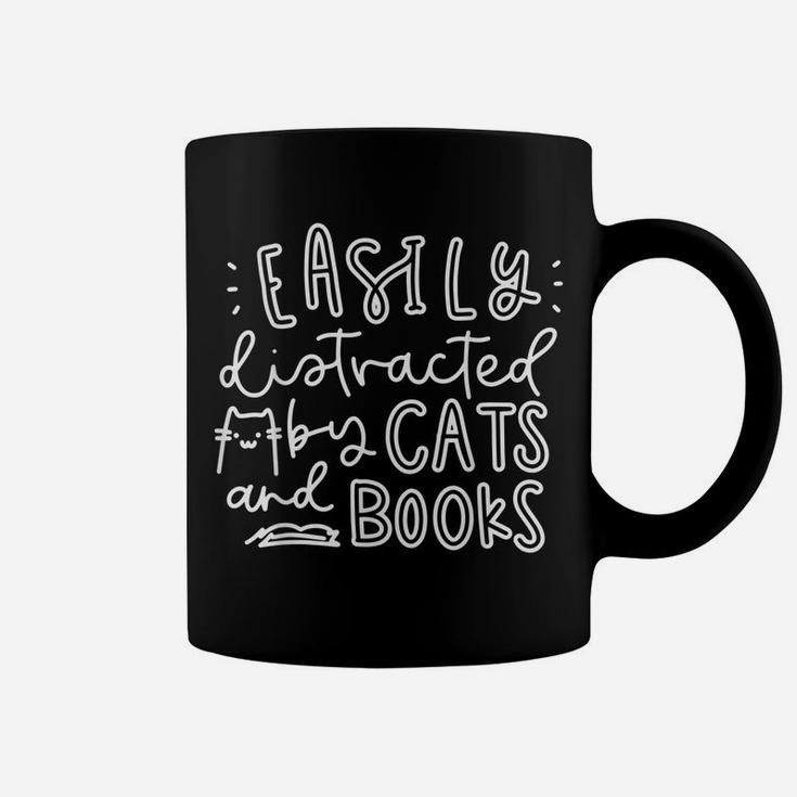 Easily Distracted Cats And Books Funny Gift For Cat Lovers Coffee Mug