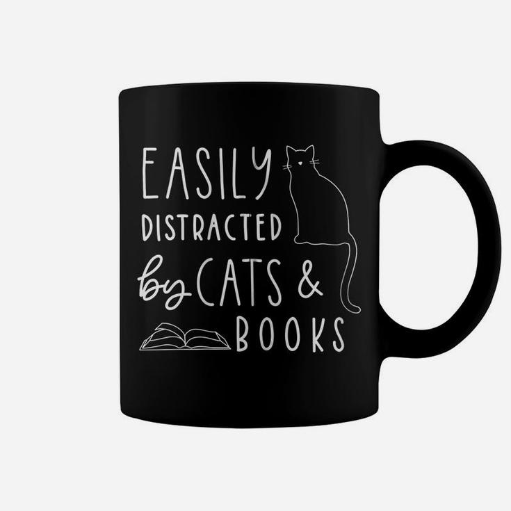 Easily Distracted Cats And Books Funny Gift For Cat Lovers Zip Hoodie Coffee Mug