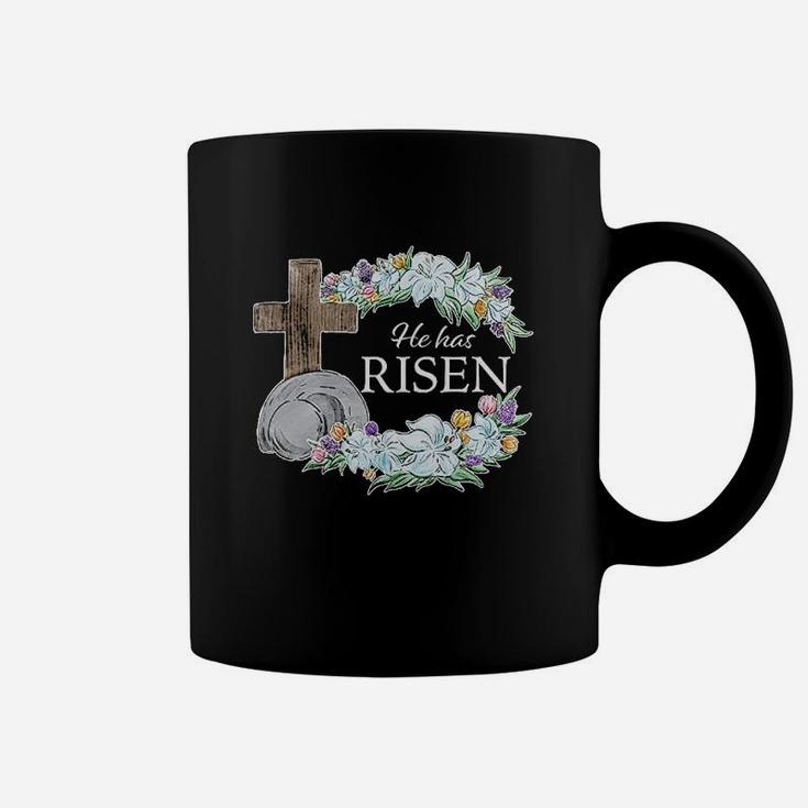 Easter He Has Risen With Cross And Flowers Coffee Mug
