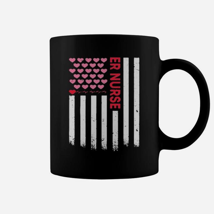 Er Nurse American Flag Heart Valentines Day Coffee Mug