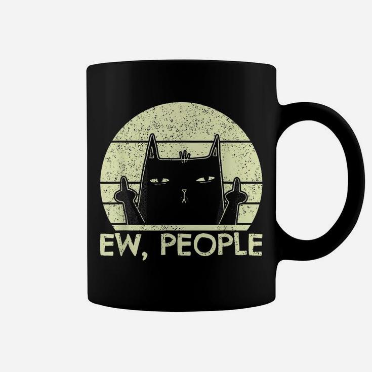 Ew People | Black Cat In Bad Mood Vintage Annoyed Cat Lover Coffee Mug