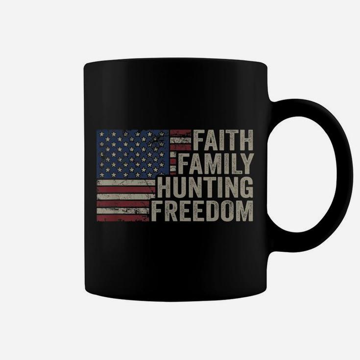 Faith Family Hunting Freedom - Vintage Hunter American Flag Coffee Mug