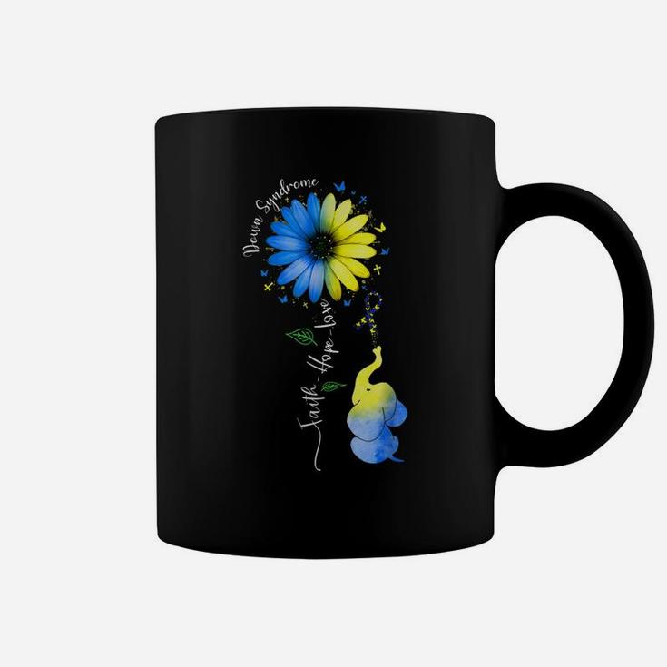 Faith Hope Love Down Syndrome Awareness Ribbon Yellow Blue Coffee Mug