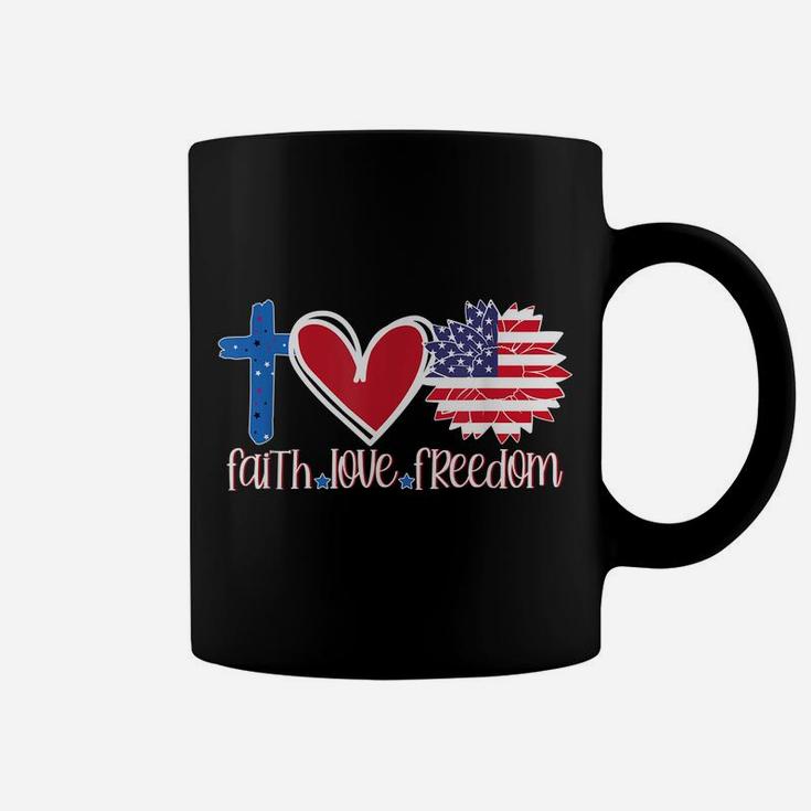 Faith Love Freedom  American Flag Flower Christian Coffee Mug