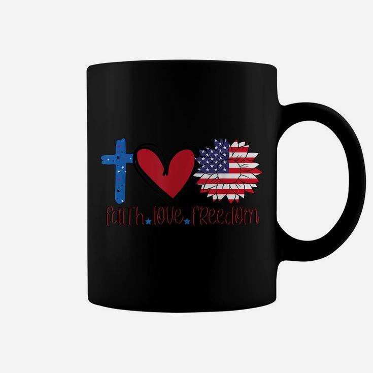 Faith Love Freedom  American Flag Flower Christian Coffee Mug