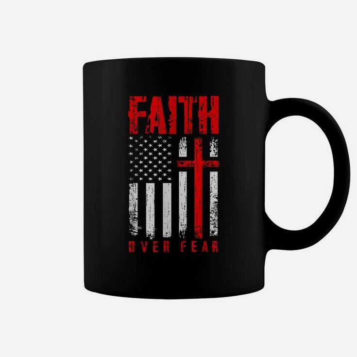 Faith Over Fears Christian Cross American Usa Flag Gym Coffee Mug