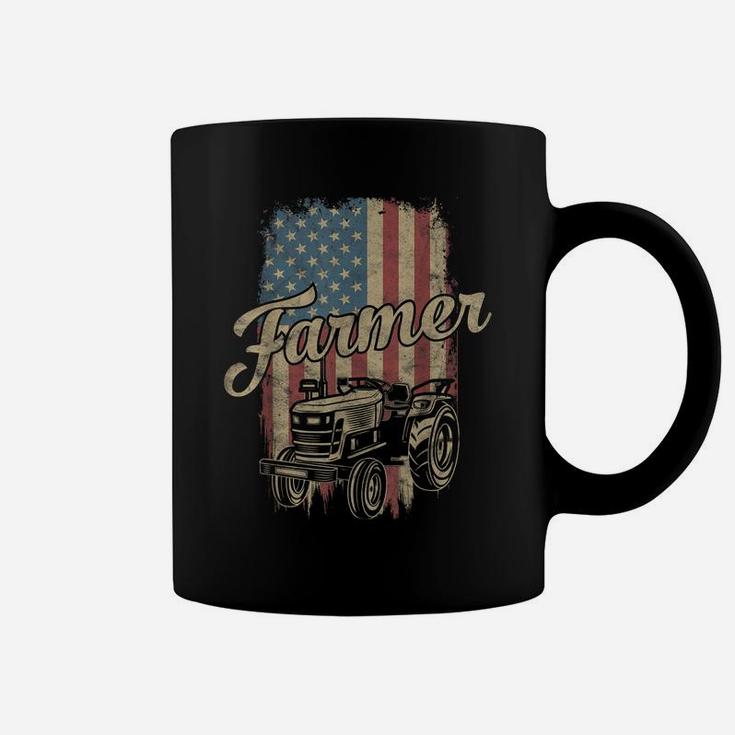 Farmer American Flag Retro Farming Tractor Usa Patrioticic Coffee Mug