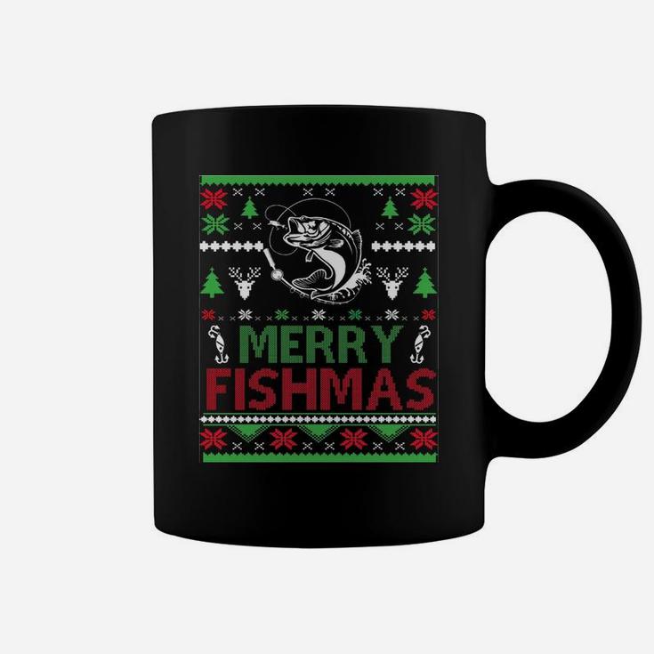 Fishing Ugly Christmas Apparel Bass Fish, Merry Fishmas Sweatshirt Coffee Mug