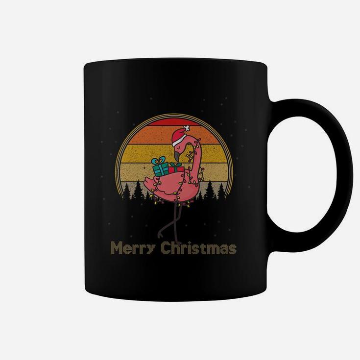Flamingo Christmas On Vintage Sunset Santa Hat Merry Xmas Coffee Mug