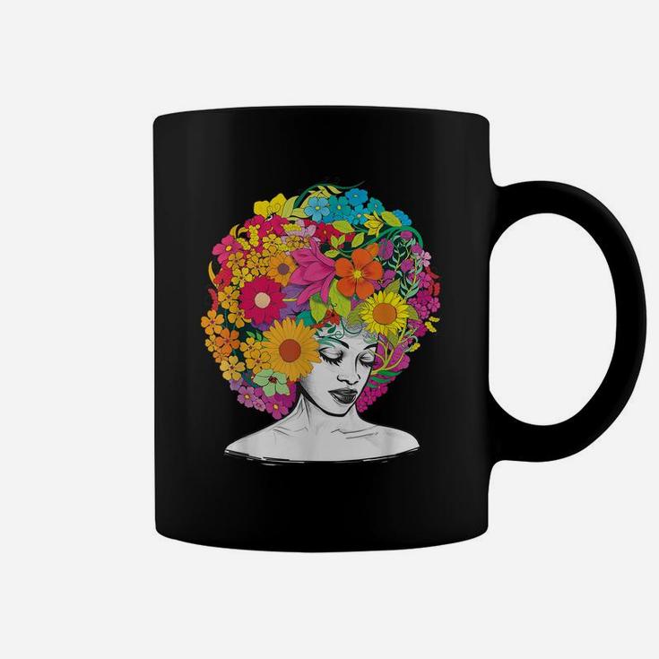 Flower Afro Women Black Queen African American Melanin Queen Coffee Mug