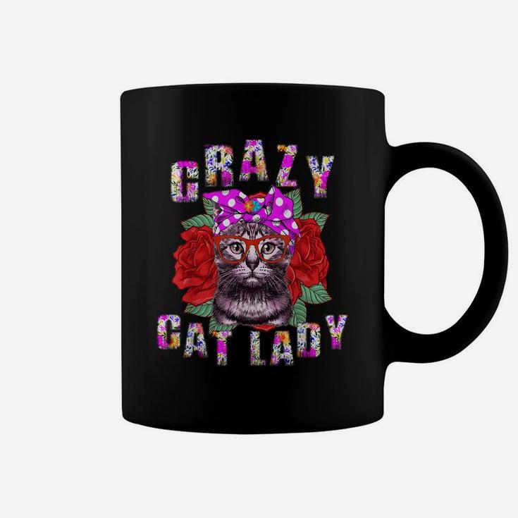 Flower Crazy Cat Lady Gift For Women Girls Vintage Red Roses Coffee Mug
