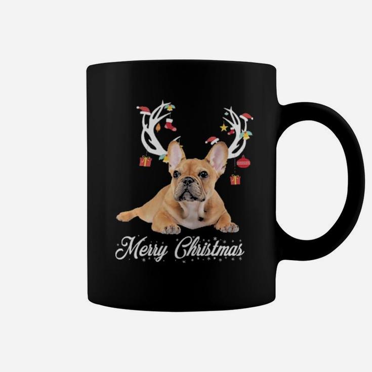French Bulldog Reindeer Horns Merry Xmas Dog Lover Gift Coffee Mug