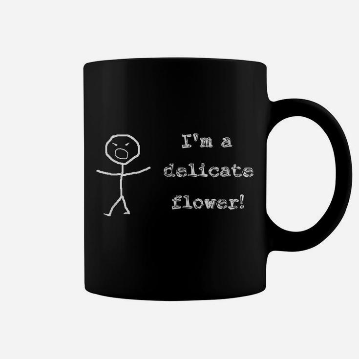 Fun Humorous Women's Stick Figure Delicate Flower Gag Gift Coffee Mug