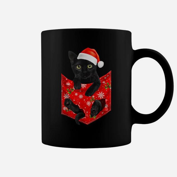 Funny Black Cat Christmas Pocket For Cat Lovers Coffee Mug