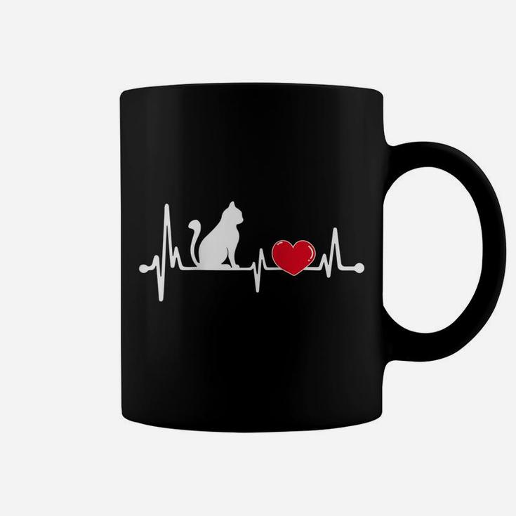 Funny Cat Heartbeat - Cat Lovers Gifts For Men Women - Girls Raglan Baseball Tee Coffee Mug