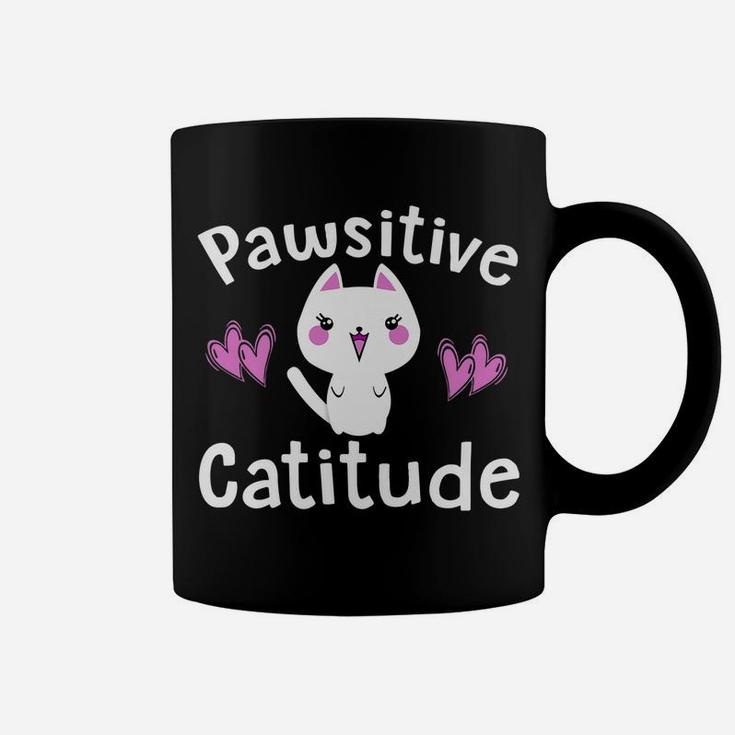 Funny Cat Kitten Pun Pawsitive Catitude Cat Lover Owner Mom Coffee Mug