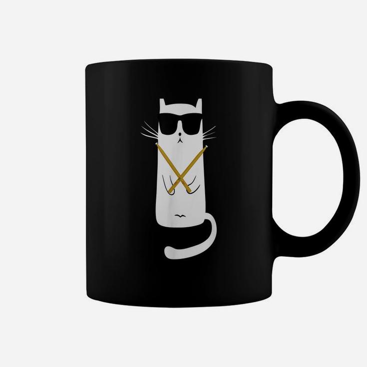Funny Cat Wearing Sunglasses Playing Drums Drummers Coffee Mug