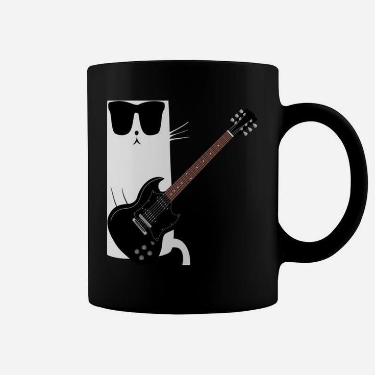 Funny Cat Wearing Sunglasses Playing Electric Guitar Coffee Mug