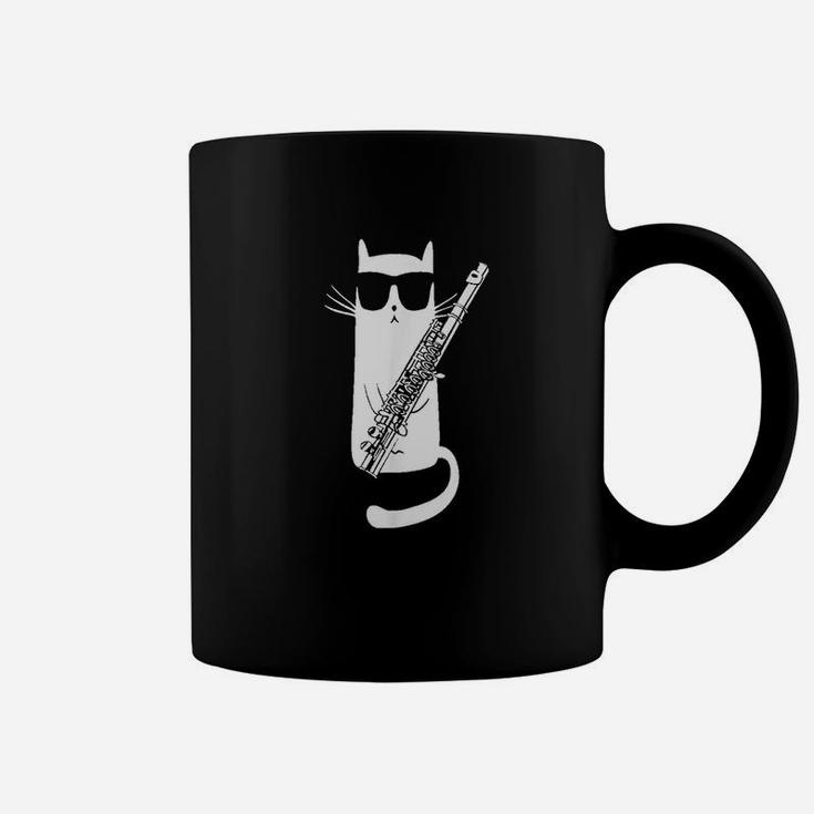 Funny Cat Wearing Sunglasses Playing Flute Coffee Mug