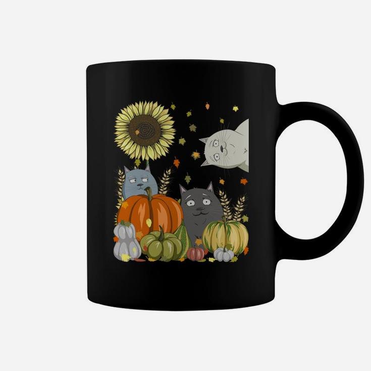 Funny Cats & Pumpkin Sunflower Fall Cat Lovers Thanksgiving Coffee Mug